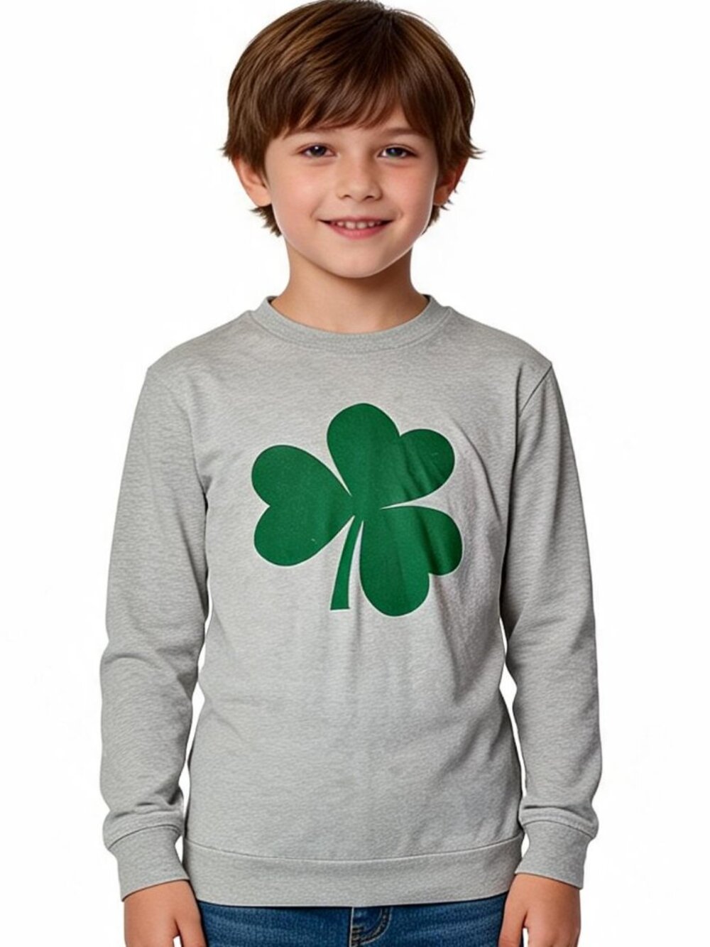 Urban Smalls boys medium green shamrock long sleeve tee light gray shirt